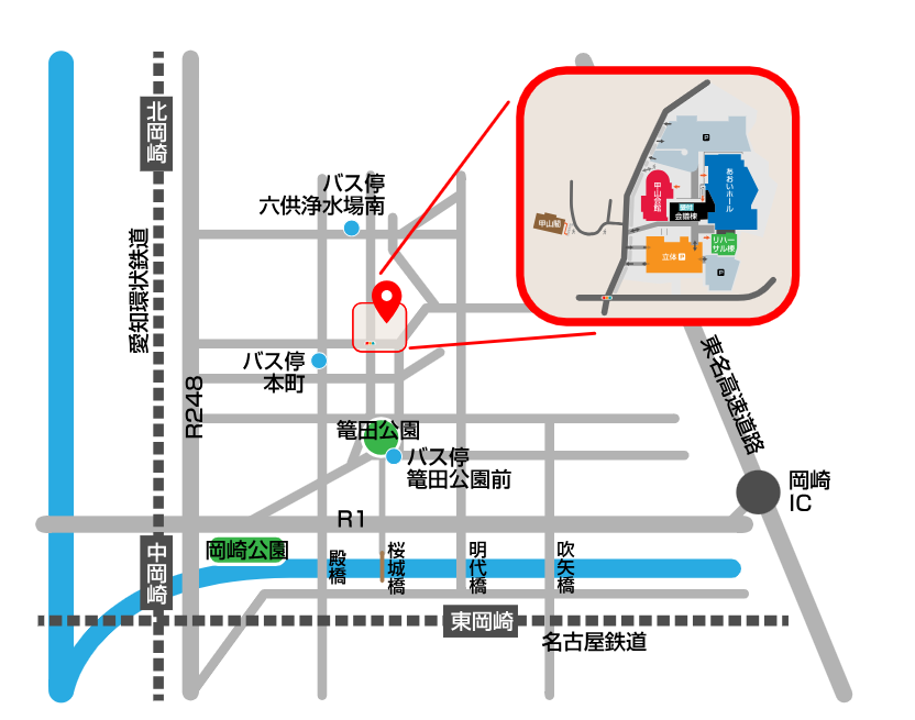 岡崎市民会館への地図