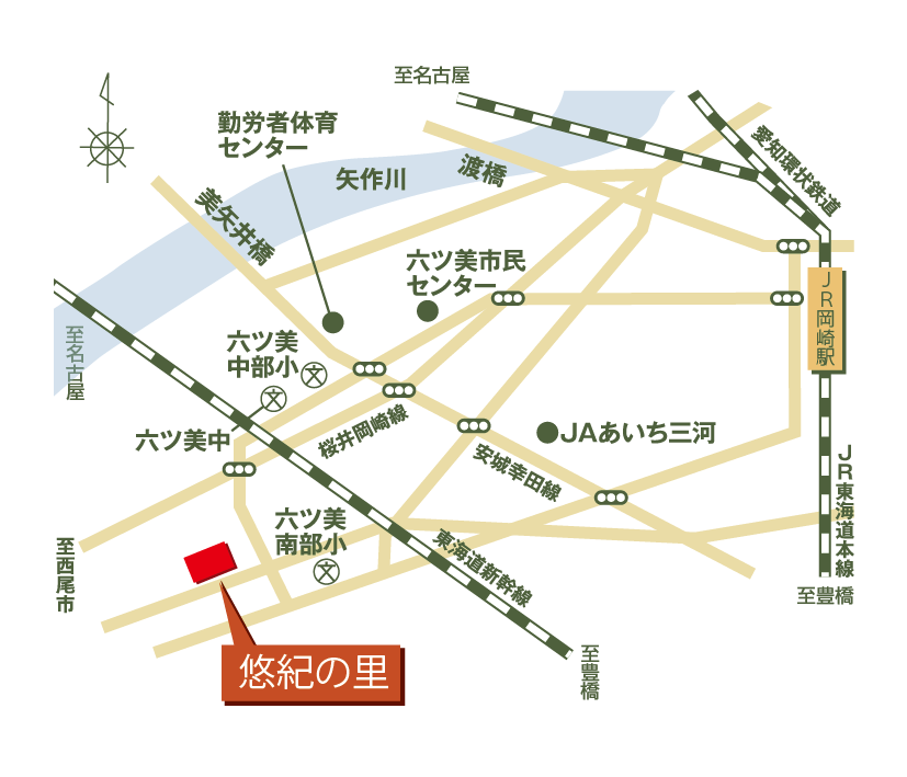 地域交流センター六ツ美分館・悠紀の里への地図