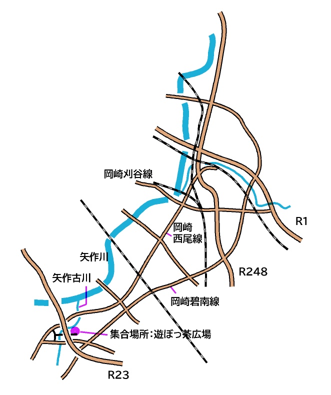 西尾市　八面公園　古川緑地への地図